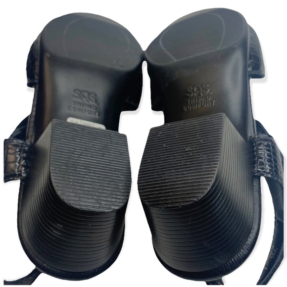 NEW! SAS Suntimer Black Croc Embossed Leather Tripad Sandals Sz 9.5-N - Picture 12 of 12
